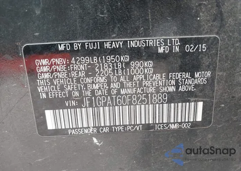 2015 Subaru Impreza 2.0I Sport Premium from USA, damaged, VIN JF1GPAT60F8251889